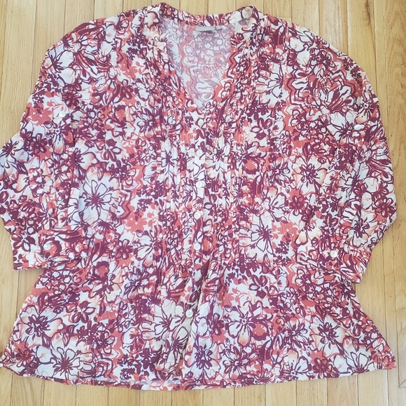 eShakti Womens Button Front Floral Top XL 18 Peplum Shirt 3/4 Roll Tab Sleeve - Picture 7 of 9